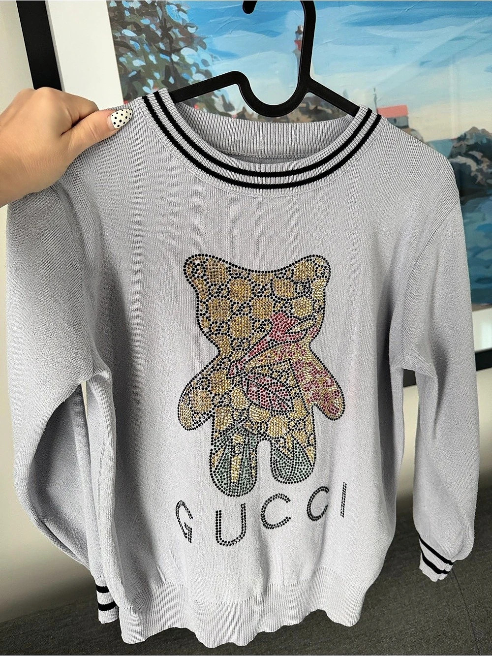 Teddy GUCCI print Gray Crewneck Sweater